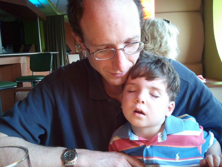 Mr G fell asleep sitting on Dad\'s lap waiting for dinner